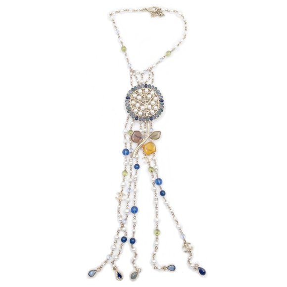 Chanel Brand New Gold CC Colorful Flower Choker Long Dangle Beads Pearl Necklace - Picture 1 of 5